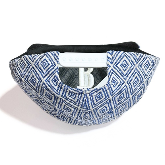 Rhude Blue & White Geometric Jacquard Cap / Hat w/ Embroidered “R” Monogram